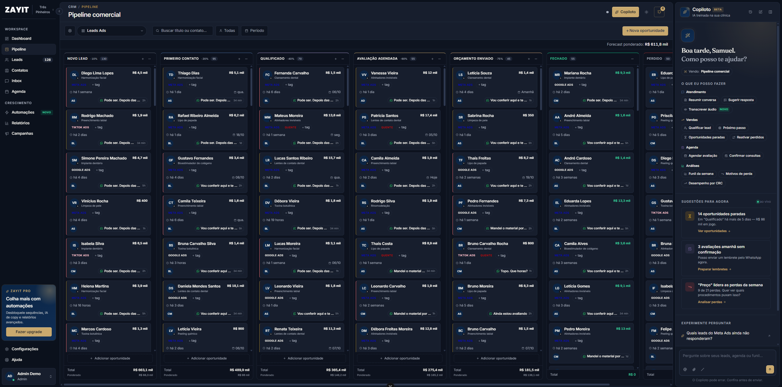 Zayit CRM sales pipeline screen